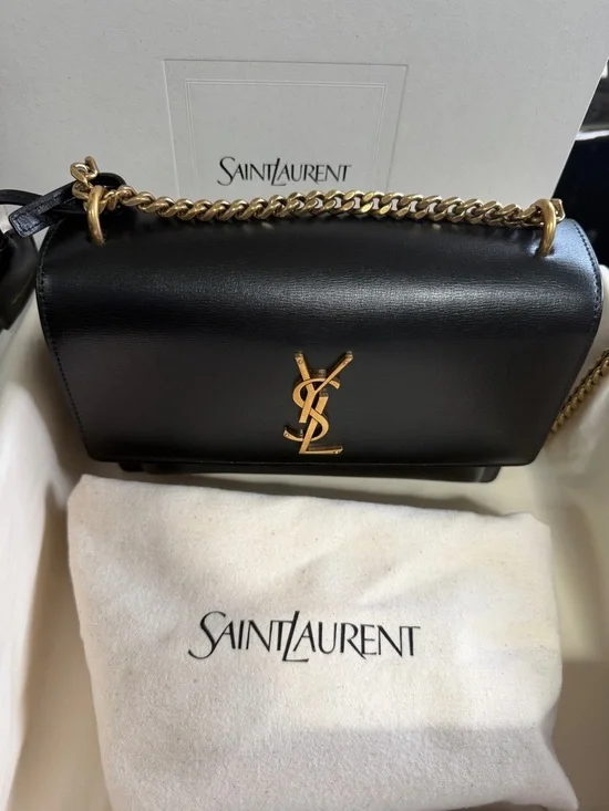 Saint Laurent Black Leather Chain-Detail Sunset medium Shoulder Bag - Picture 7 of 8